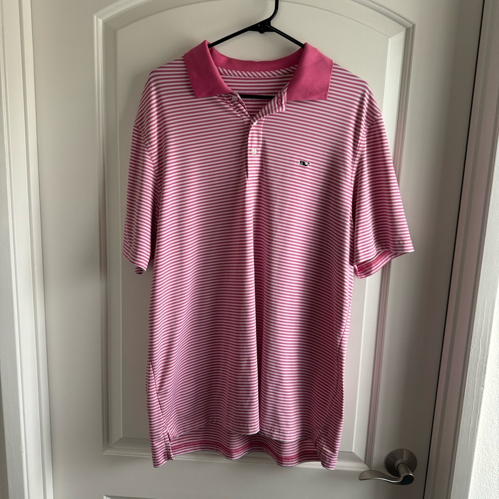 Vineyard Vines Men's Pink Striped Polo Shirt